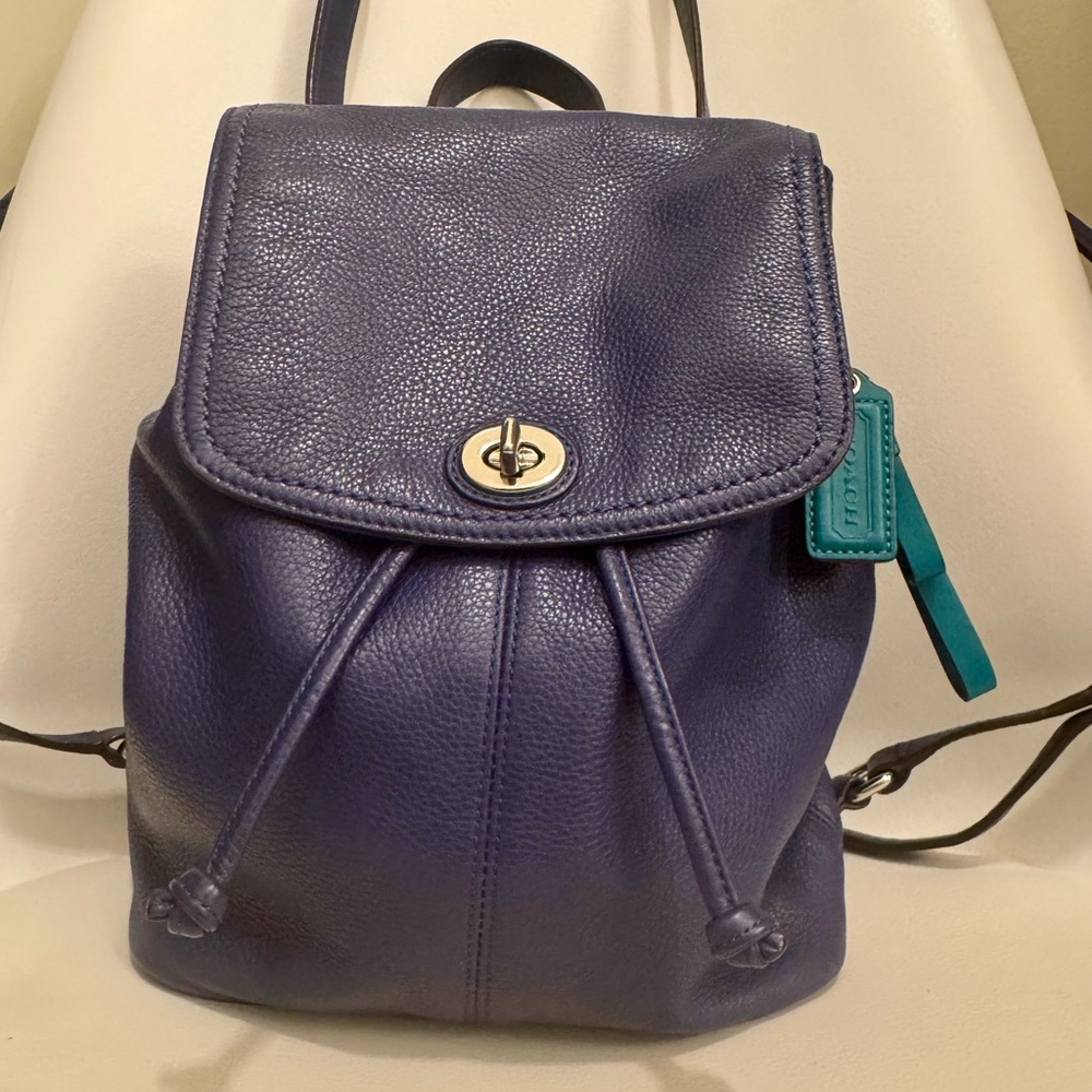 Coach Park Leather French Blue Royal Teal Lining Mini Backpack
